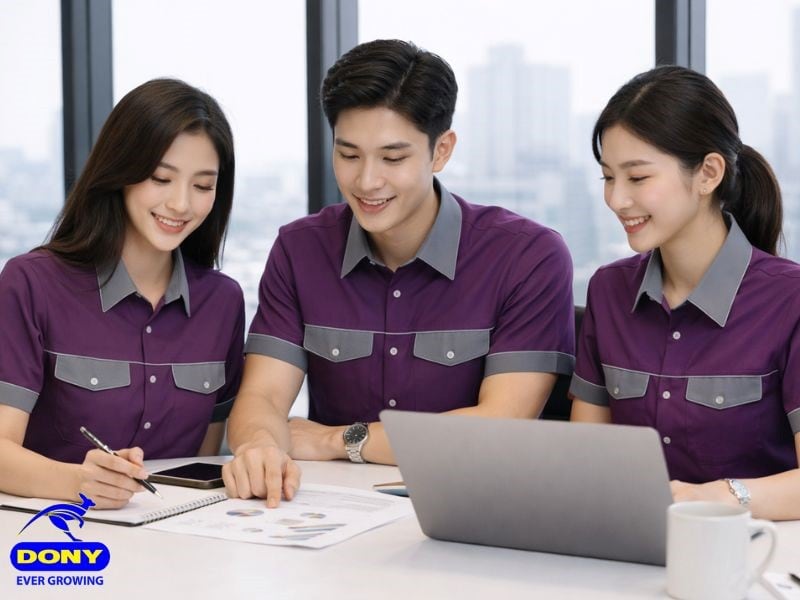 Tông tím trầm chủ đạo kết hợp với xám nhạt ở cổ áo