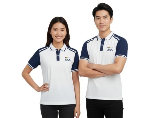 Mẫu polo đồng phục trắng phối xanh đen