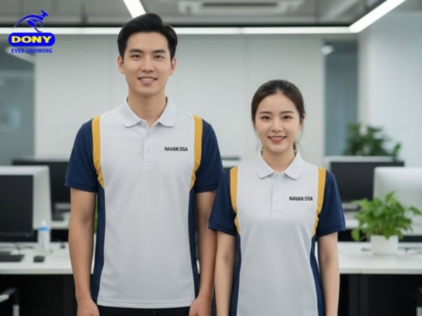 Các đường may vai, sườn áo được xử lý bằng kỹ thuật may móc xích hoặc may trần đè chắc chắn