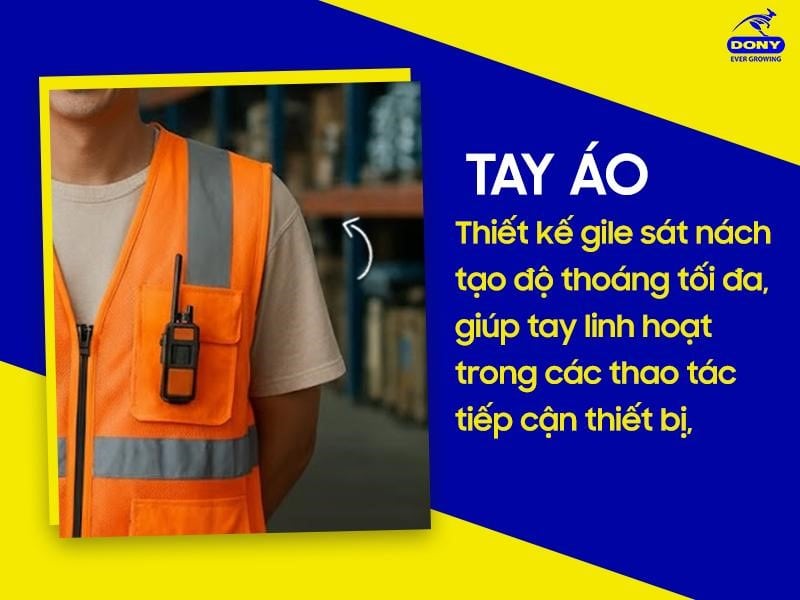 Áo gile sát nách thông thoáng, linh hoạt vận động.