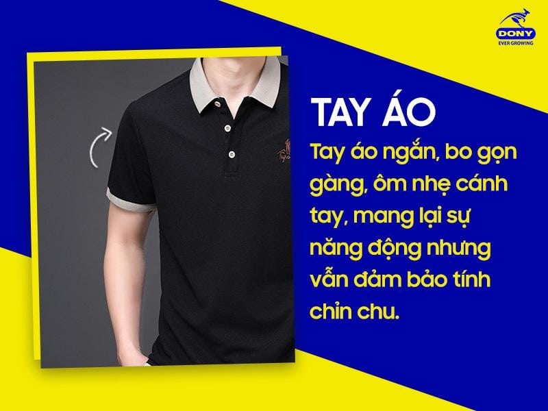 Tay áo ngắn, bo gọn gàng, ôm nhẹ cánh tay, mang lại sự năng động