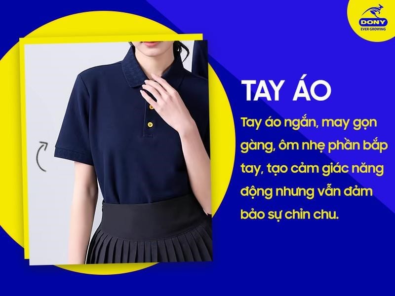 Tay áo ngắn, may gọn gàng, ôm nhẹ phần bắp tay