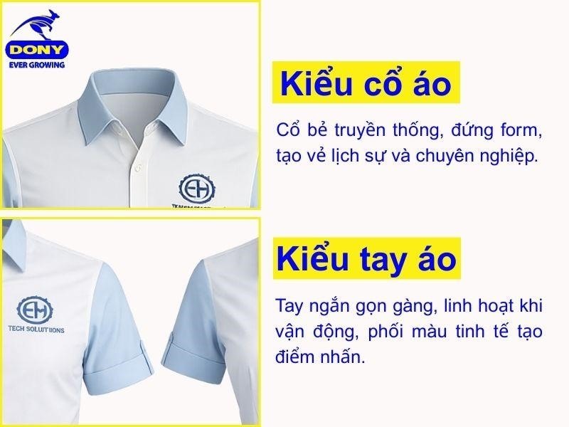 Thiết kế cổ bẻ truyền thống, áo tay ngắn bo gọn