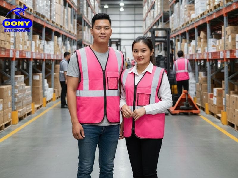 Áo Gile Bảo Hộ Màu Hồng Phối Trắng Nổi Bật