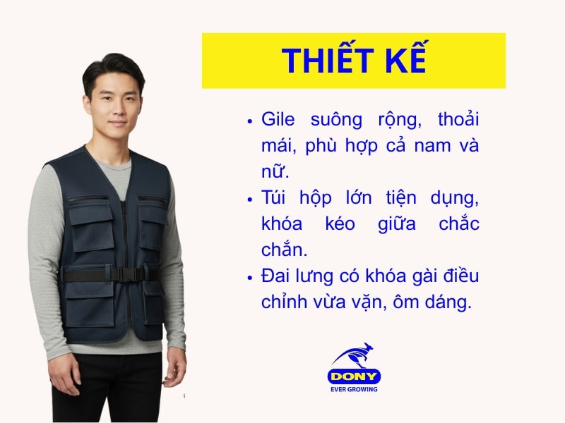 Áo gile được thiết kế theo phom dáng suông rộng rãi