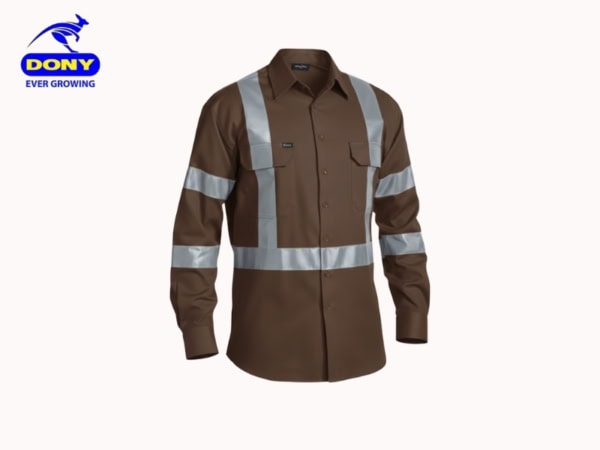 Áo Phản Quang Sơ Mi Màu Nâu Phối Bạc - Mẫu 05