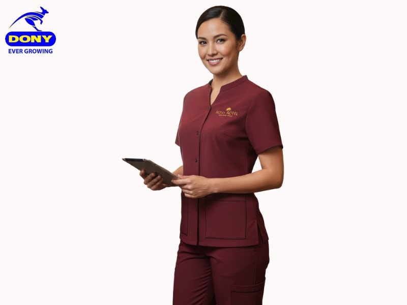 Thiết kế áo cổ tròn, xẻ V nhỏ phía trước