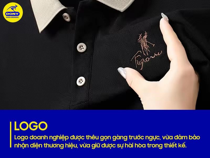 Logo doanh nghiệp được thêu gọn gàng trước ngực, vừa đảm bảo nhận diện thương hiệu,
