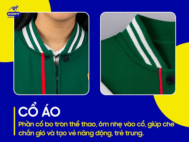 Cổ áo bo tròn thể thao.