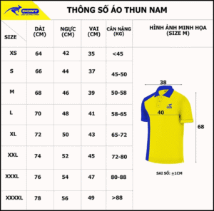 Bảng size may áo polo đồng phục nam DONY.