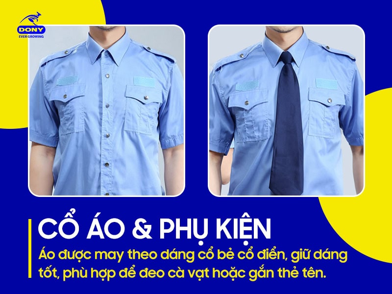 Cổ áo bẻ, giữ form dáng tốt.