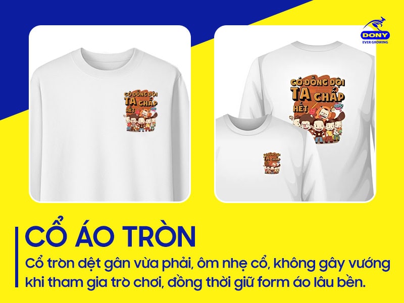 Cổ áo tròn dệt gân vừa phải, ôm nhẹ không gây vướng.