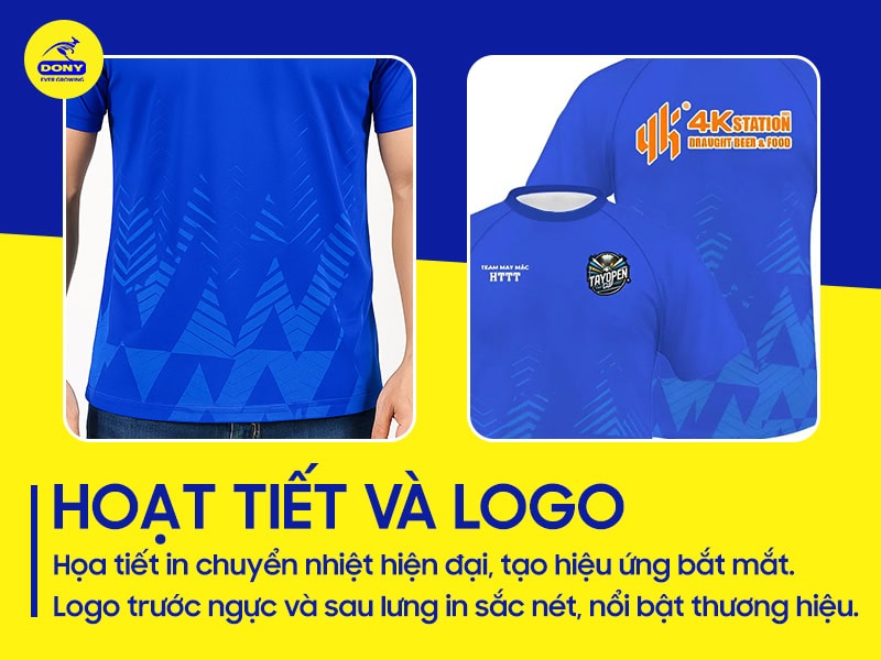 Áo in chuyển nhiệt hiện đại, logo sắc nét.