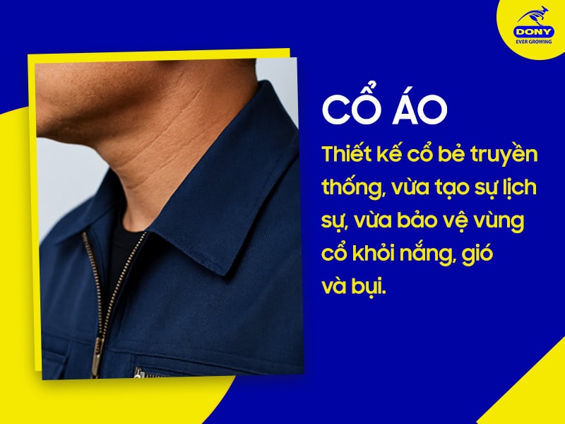 Cổ bẻ truyền thống, bảo vệ tốt khỏi nắng gió.