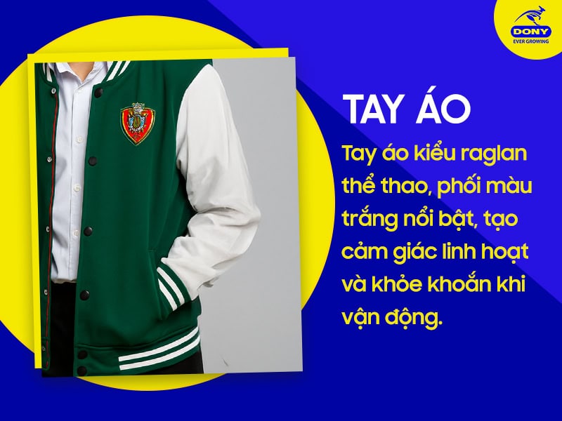 Tay áo raglan trắng nổi bật.