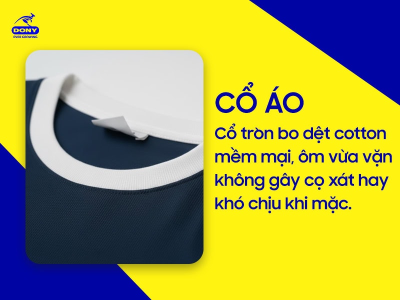 Cổ tròn bo dệt mềm mại.