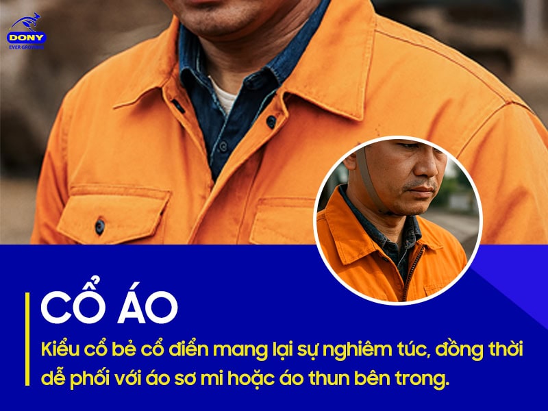 Cổ sơ mi bẻ nghiêm túc, dễ phối đồ.