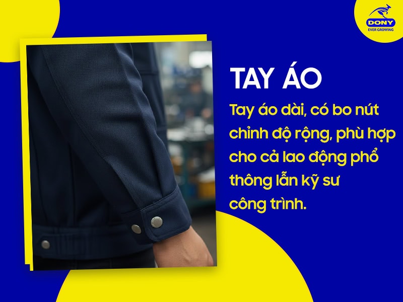 Tay áo dài, có bo nút chỉnh độ rộng.