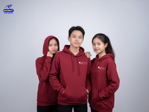 Áo khoác hoodie học sinh màu đỏ đô (Mẫu 02)