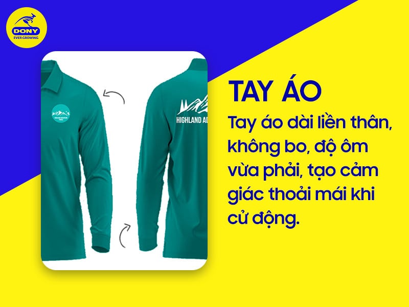 Tay dài không bo, thoải mái, bảo vệ da dưới môi trường khắc nghiệt.