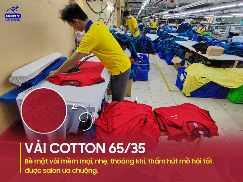 Vải cotton 65/35 mềm, thoáng mát, ít nhăn.