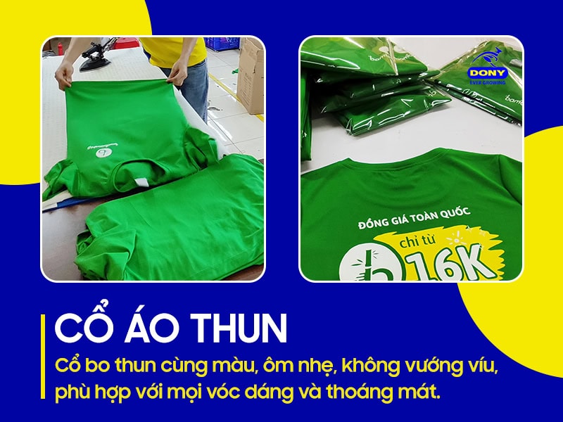 Cổ tròn bo thun, ôm nhẹ, thoải mái.