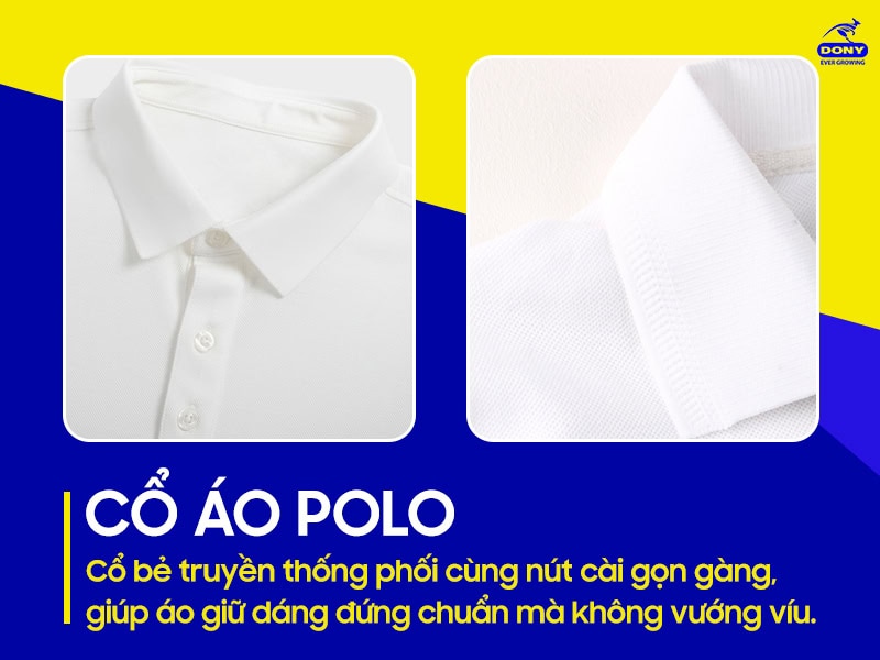 Cổ bẻ ba nút thanh lịch, gọn gàng.