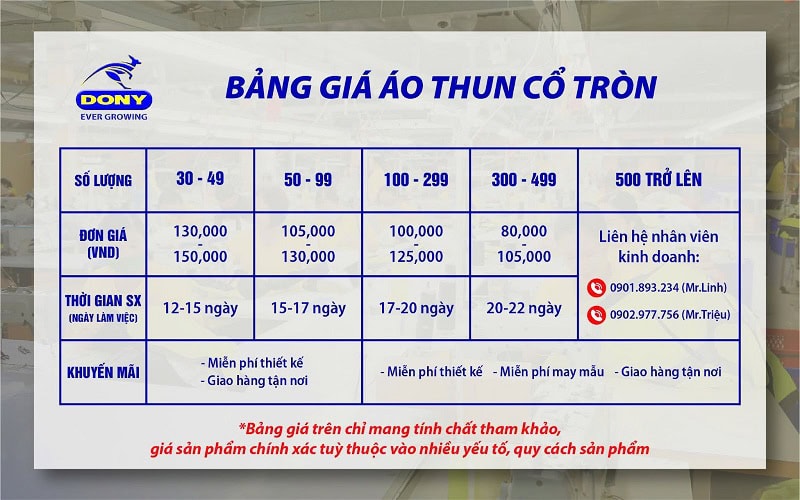 Bảng giá may áo cổ tròn đồng phục.