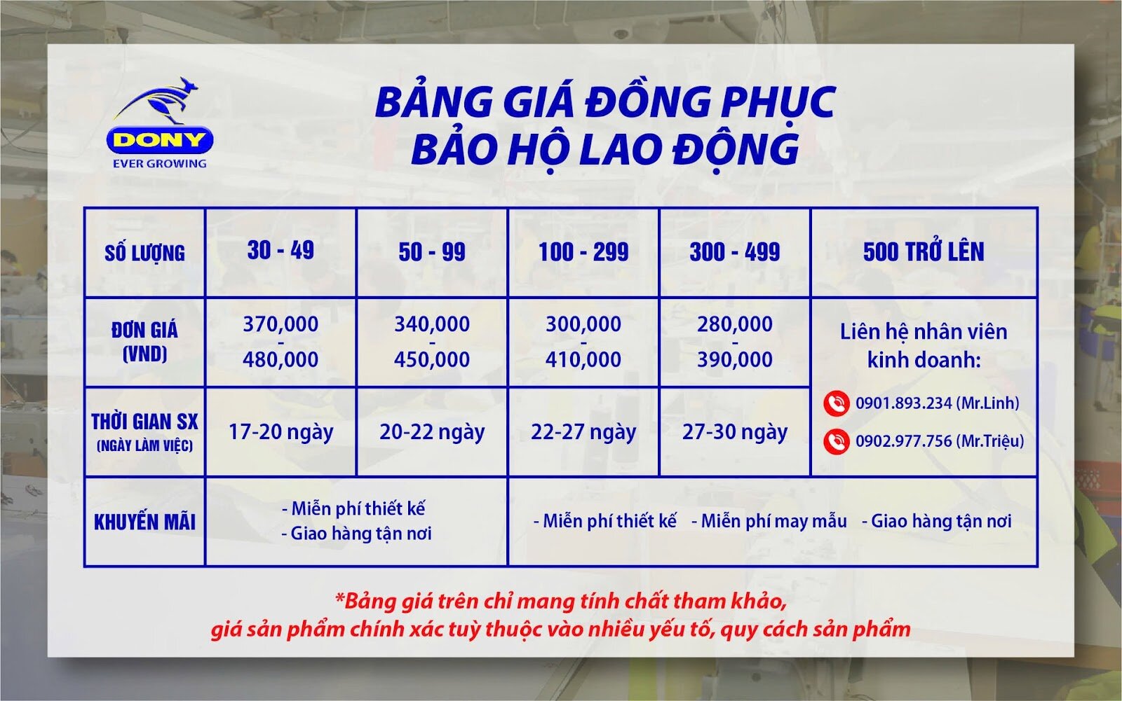 Báo giá đồng phục bảo vệ, bảo hộ lao động tại đồng phục DONY