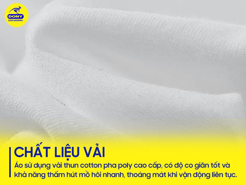 Chất vải thun cotton pha poly cao cấp co giãn tốt.