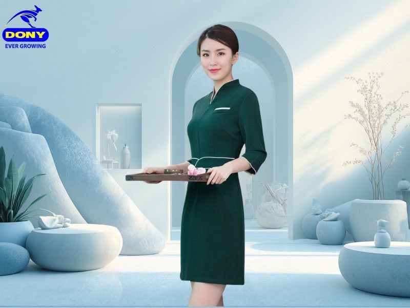 Váy đồng phục lễ tân spa form suông tay lỡ thanh lịch