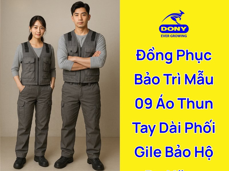đồng phục bảo trì áo thun tay dài phối gile bảo hộ