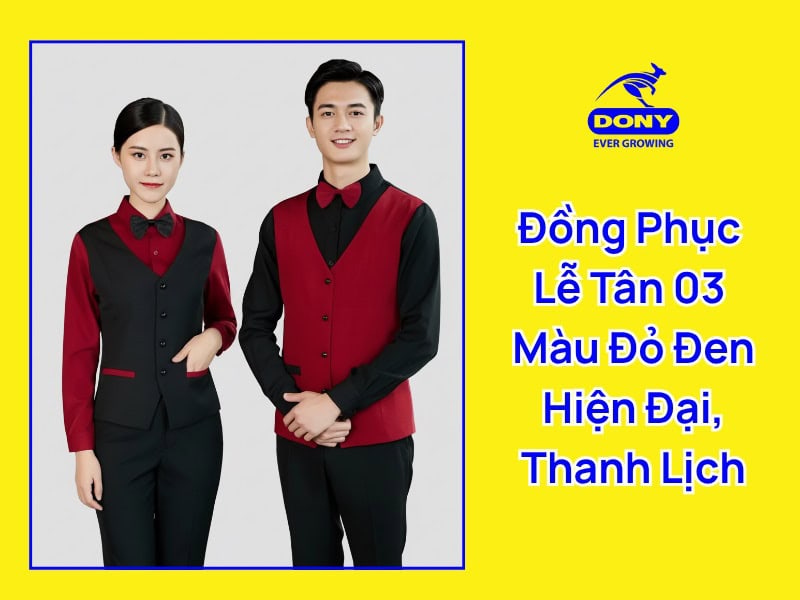 đồng phục lễ tân màu đỏ đen