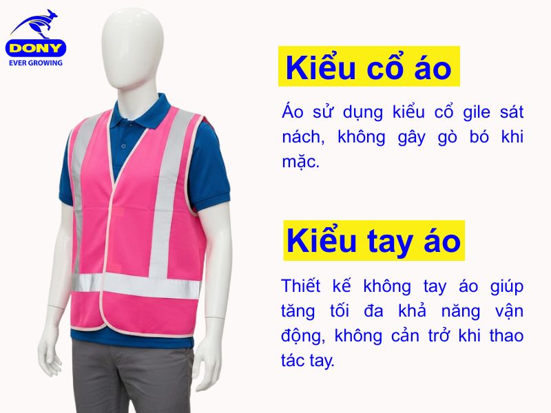 kieu co va tay ao gile mau hong neon