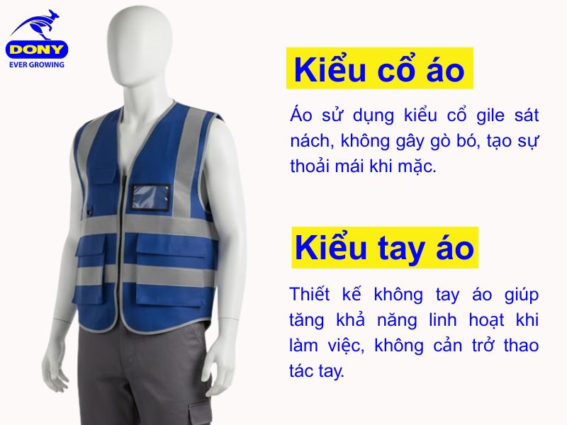 kieu co va tay ao gile mau xanh coban