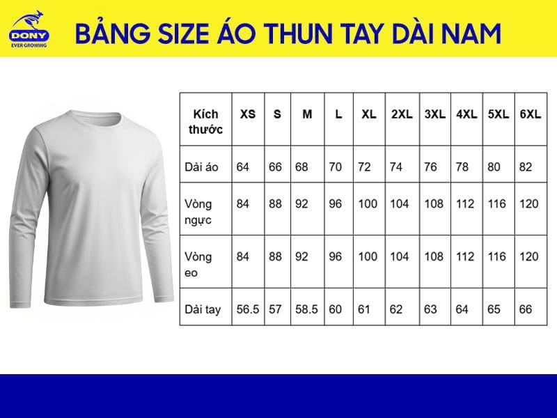 Bảng size áo thun tay dài nam tại DONY