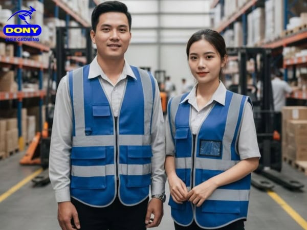 Áo Gile Bảo Hộ Màu Xanh Coban Phối Xám Nổi Bật - Mã 08