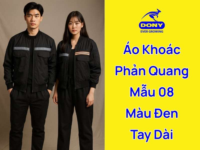 Áo khoác phản quang mẫu 08 màu đen tay dài đẹp