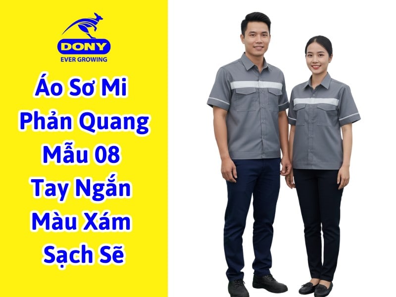 Mẫu áo sơ mi bảo hộ lao động màu xám tay ngắn phản quang