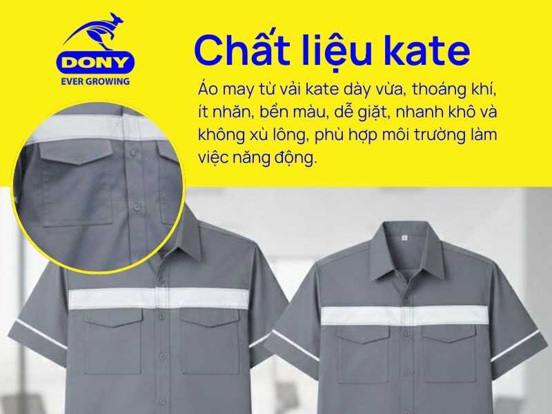 Áo được may từ chất liệu kate dày vừa, thoáng khí và ít nhăn