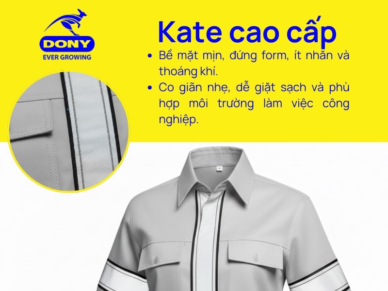 Áo được may từ vải kate cao cấp với bề mặt mịn, đứng form và ít nhăn