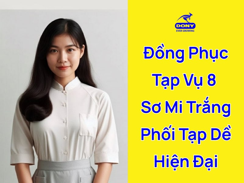đồng phục tạp vụ sơ mi trăng phối tạp dề