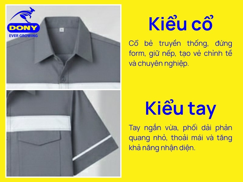 Áo sử dụng cổ bẻ truyền thống, đứng form và giữ nếp tốt