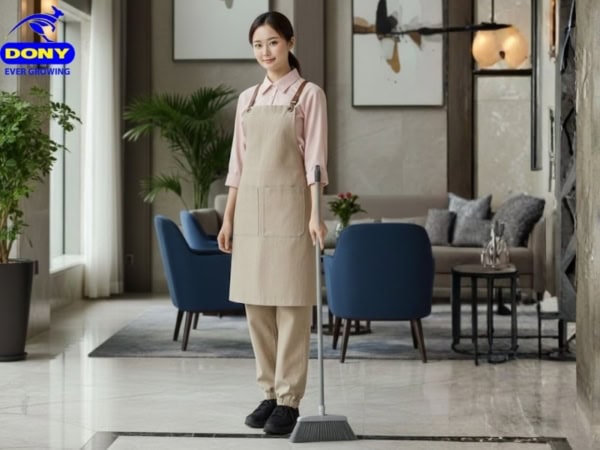 Đồng Phục Tạp Vụ Tạp Dề Yếm Màu Be Thanh Lịch