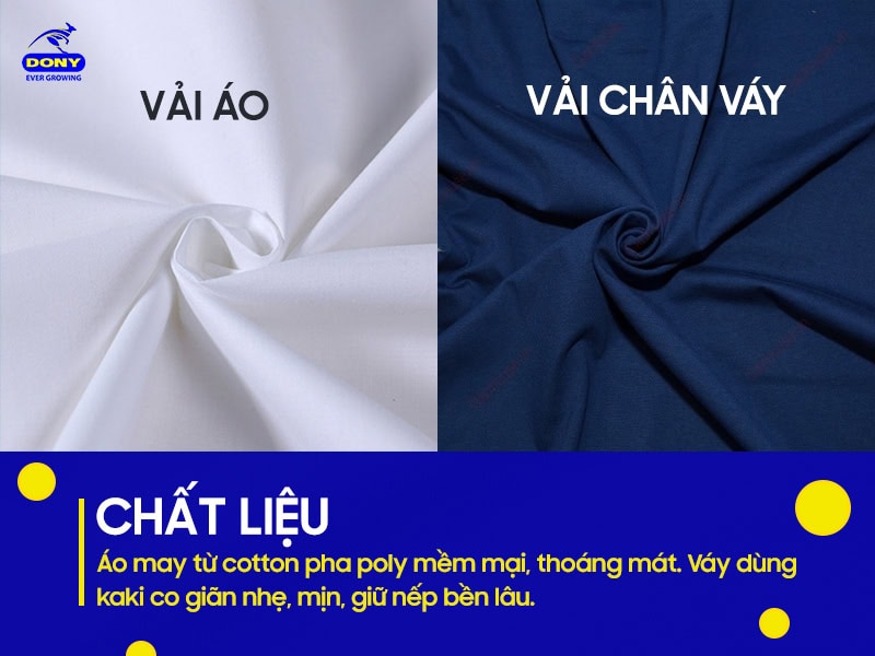 Chất liệu vải cotton pha poly và vải kaki co giãn nhẹ.
