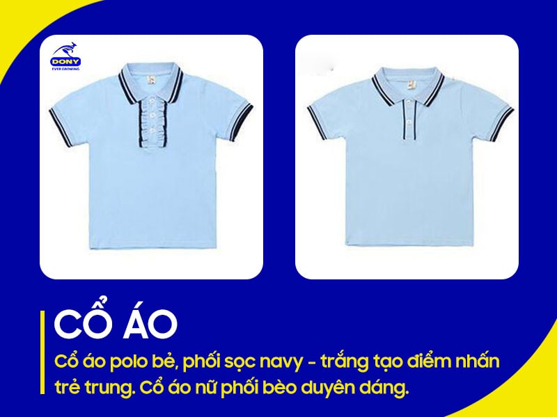 Cổ áo polo bẻ phối sọc navy - trắng.
