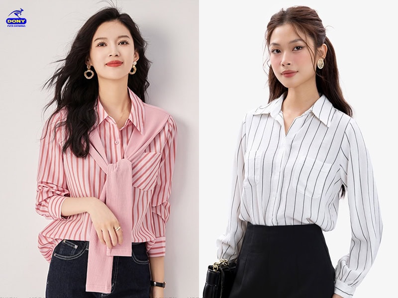 Sơ mi sọc đen - trắng, sơ mi sọc caro hồng nhạt.