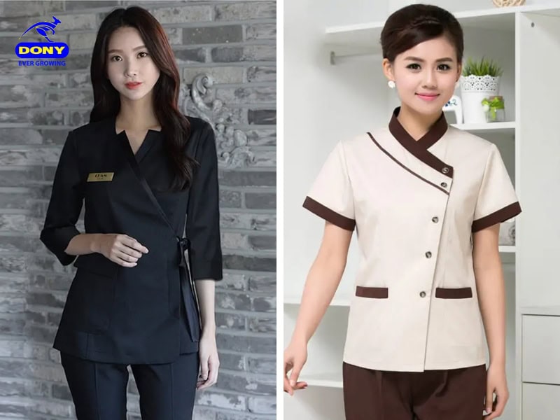 Đồng phục spa khách sạn vạt chéo.