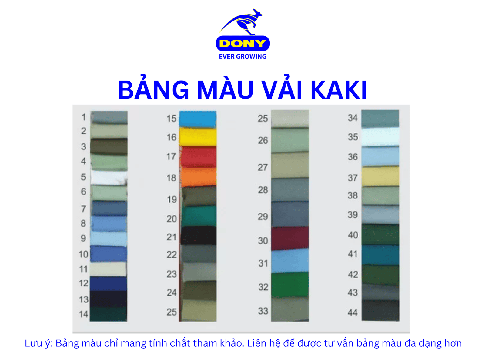 Bảng màu vải kaki