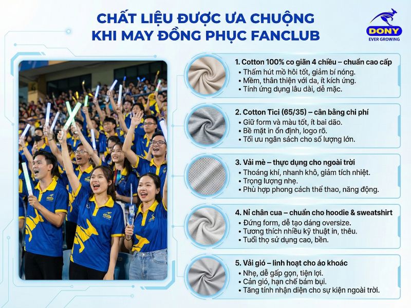 Chất liệu được ưa chuộng may đồng phục Fanclub
